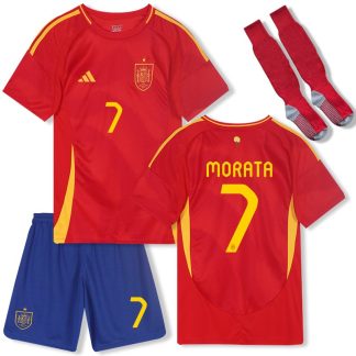 Fussball Trikot Spanien Kinder Heimtrikot EM 2024 Rot mit Aufdruck Morata 7