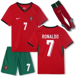 Günstige Fußball Trikotsatz Portugal Ronaldo 7 Kinder Heimtrikot Euro 2024 Kurzarm