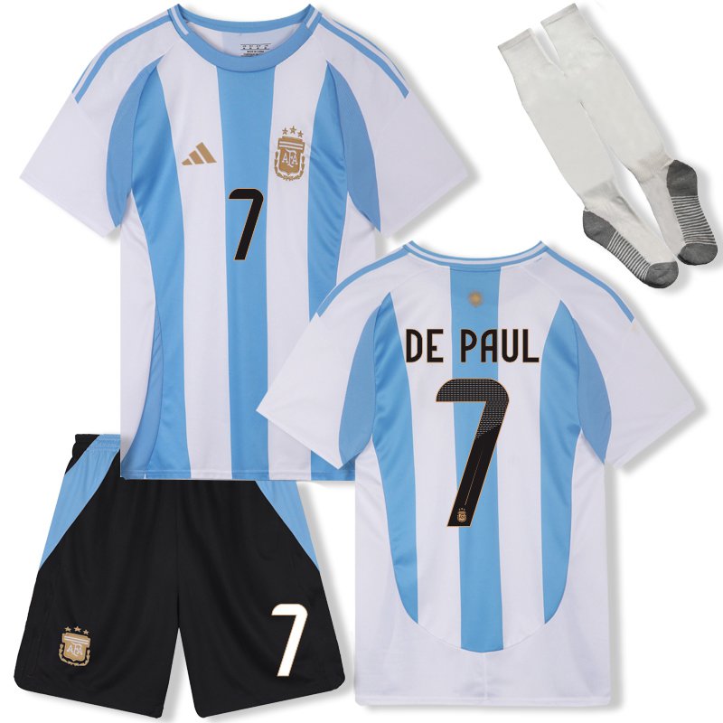 Heimtrikot Kinder Argentinien Copa America 2024 Trikots mit Aufdruck De Paul 7