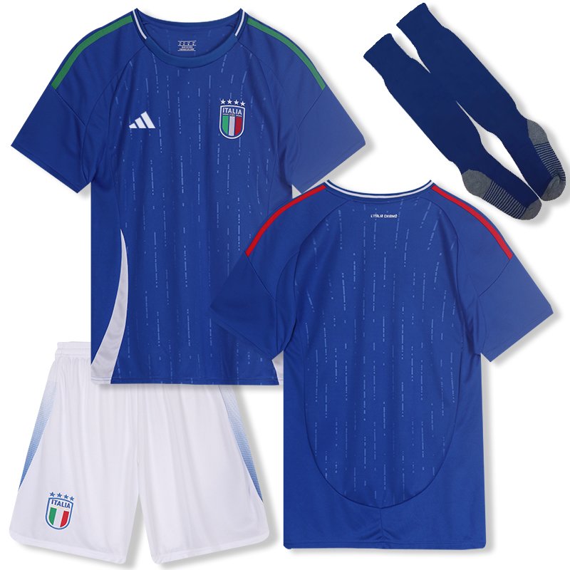 Italien Kinder Heimtrikot EM 2024 blau Kurzarm + weiß Kurze Hosen