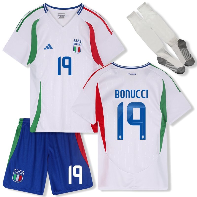Italien Nationalmannschaft EM 2024 Kinder Auswärtstrikot mit Aufdruck Bonucci 19