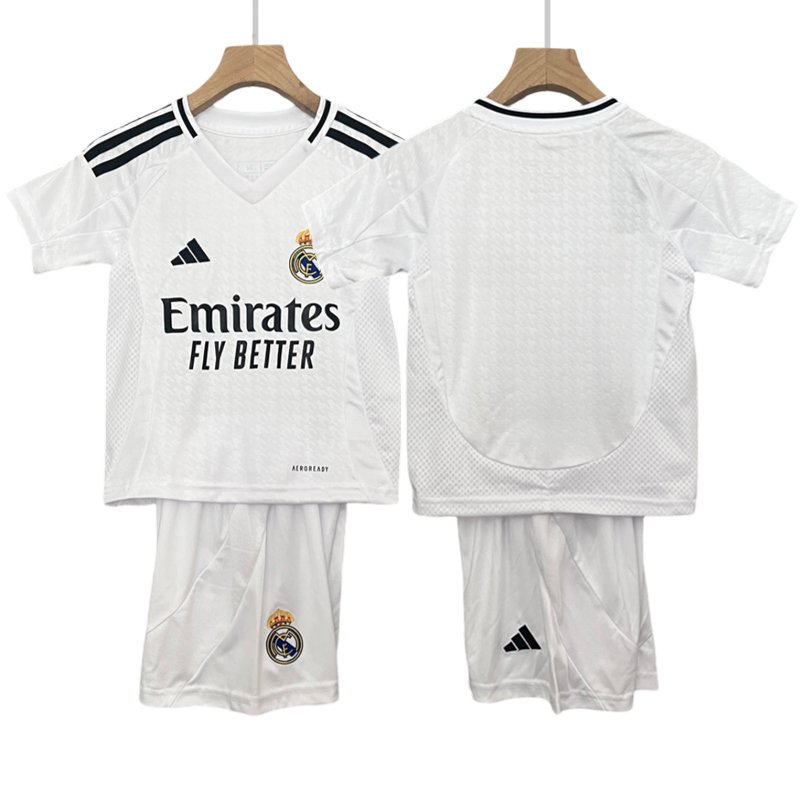 Heißer Verkauf Real Madrid 2024/25 Kids Heimtrikot Trikotsatz Sets Weiß